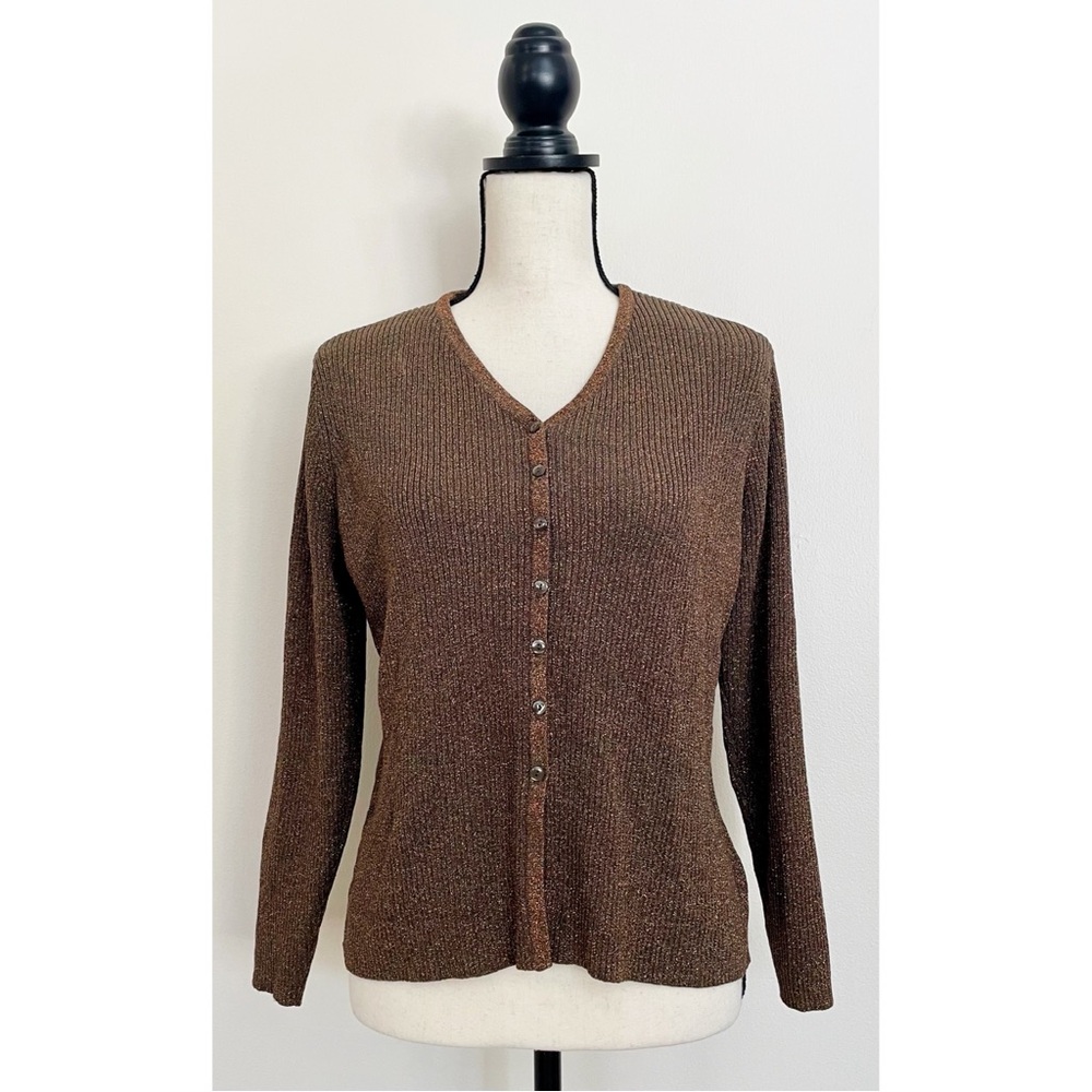 Vintage Y2K Bronze Metallic Rib Knit Cardigan